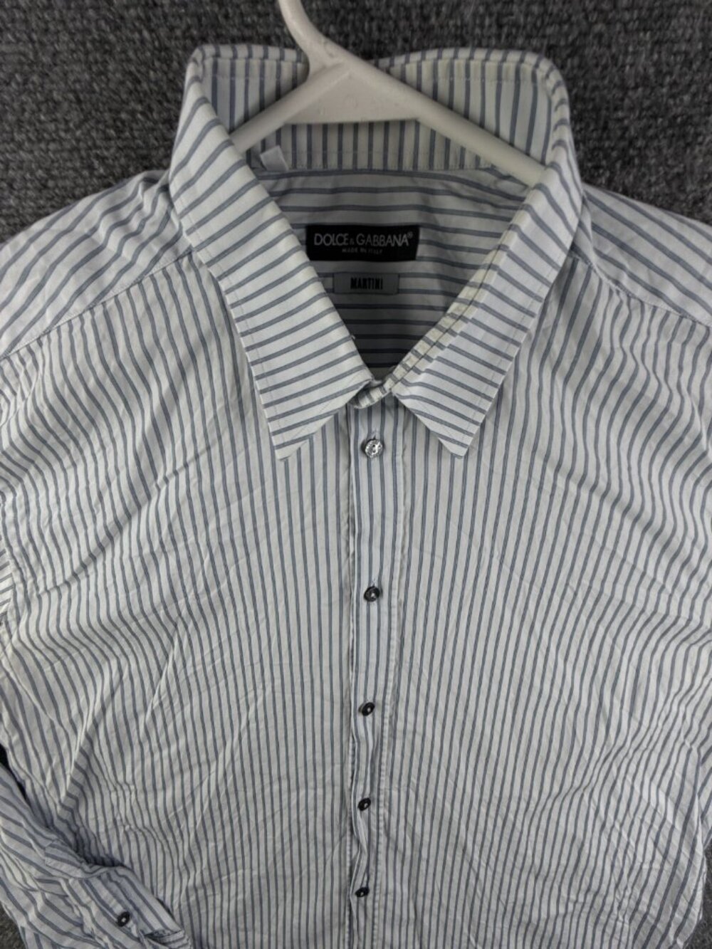 Dolce Gabbana Martini Button Up Shirt Striped Blue Size 17 Italy Made Cotton